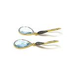 Genuine Sky Blue Topaz Pave Diamond Earrings, 14K Gold Plated Sterling