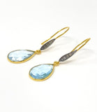 Genuine Sky Blue Topaz Pave Diamond Earrings, 14K Gold Plated Sterling